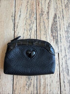 Brighton Black Leather Heart Accent Coin Pouch